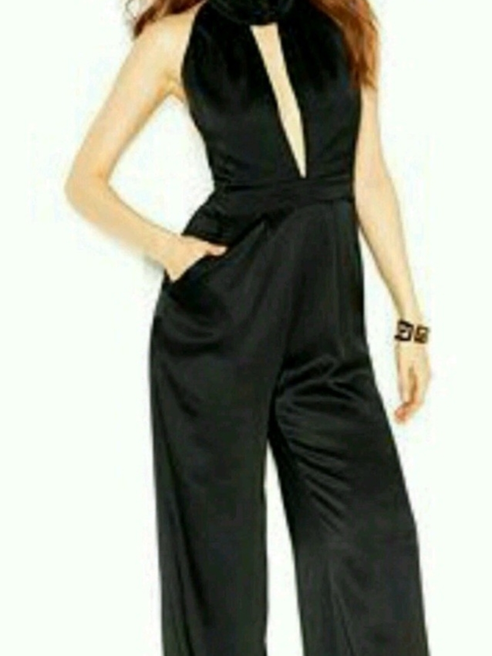 GUESS Black Halter Wide-Leg Jumpsuit with Plunge